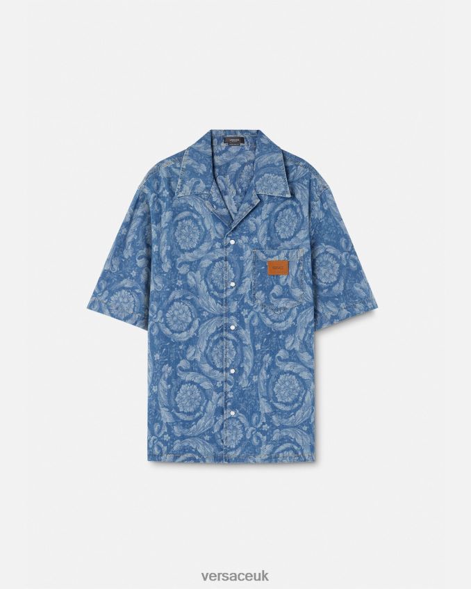 Men Versace Barocco Silhouette Denim Shirt 6D2D061298 Blue & Print Clothing
