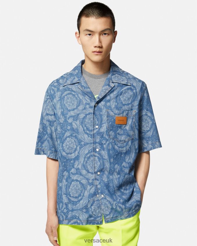Men Versace Barocco Silhouette Denim Shirt 6D2D061298 Blue & Print Clothing