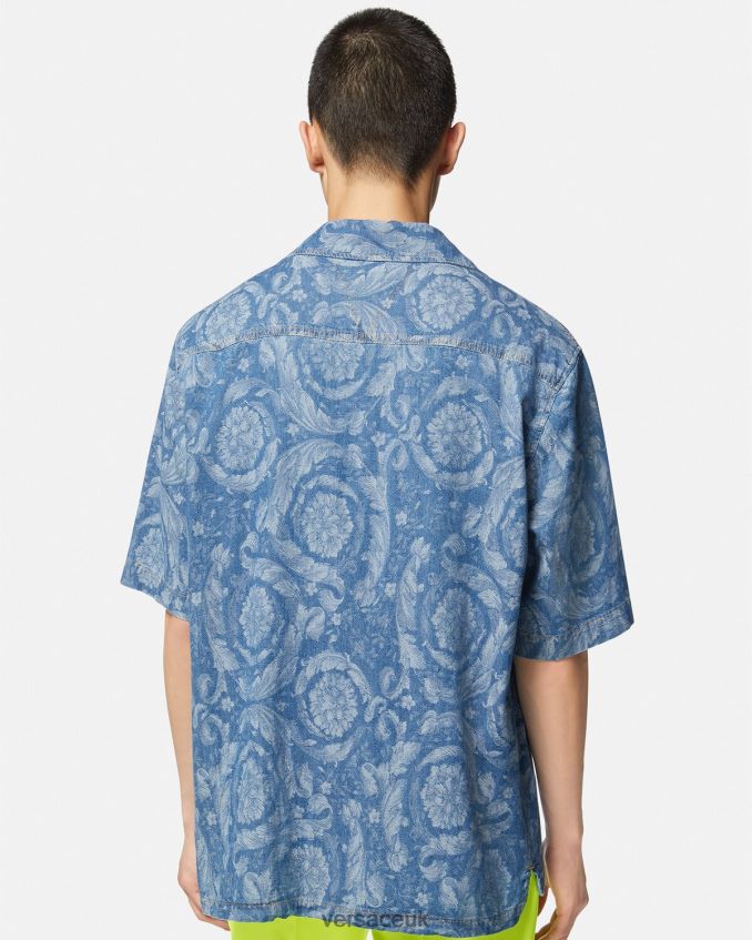 Men Versace Barocco Silhouette Denim Shirt 6D2D061298 Blue & Print Clothing