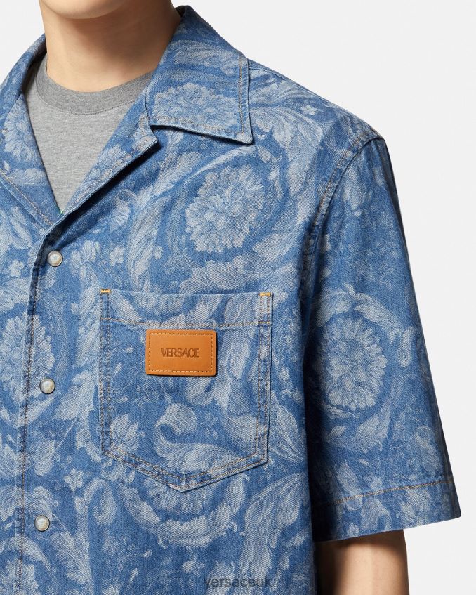 Men Versace Barocco Silhouette Denim Shirt 6D2D061298 Blue & Print Clothing