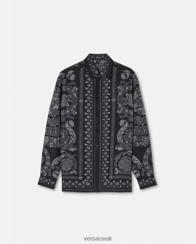 Men Versace Barocco Silhouette Silk Shirt 6D2D061316 Print Clothing
