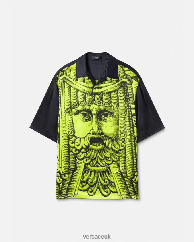 Men Versace La Maschera Short-Sleeved Polo Shirt 6D2D061310 Black & Lime Clothing