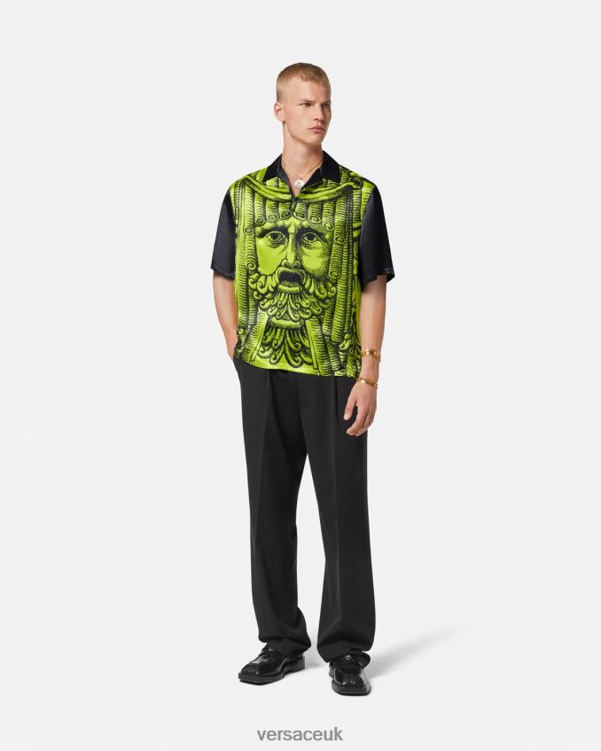 Men Versace La Maschera Short-Sleeved Polo Shirt 6D2D061310 Black & Lime Clothing