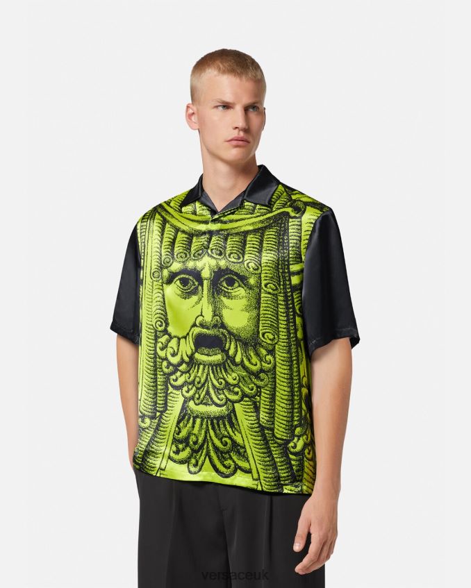 Men Versace La Maschera Short-Sleeved Polo Shirt 6D2D061310 Black & Lime Clothing
