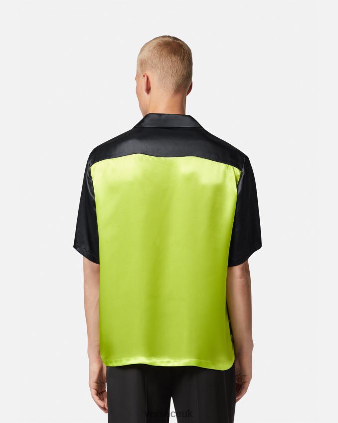 Men Versace La Maschera Short-Sleeved Polo Shirt 6D2D061310 Black & Lime Clothing