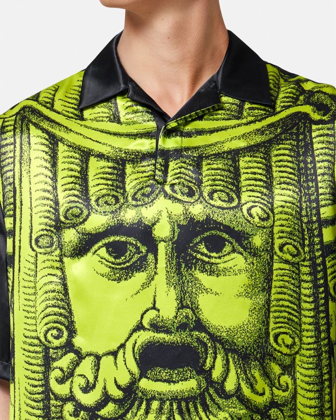 Men Versace La Maschera Short-Sleeved Polo Shirt 6D2D061310 Black & Lime Clothing