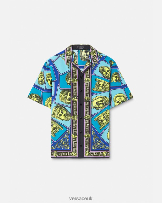 Men Versace Le Maschere Cotton-Blend Shirt 6D2D061309 Print Clothing