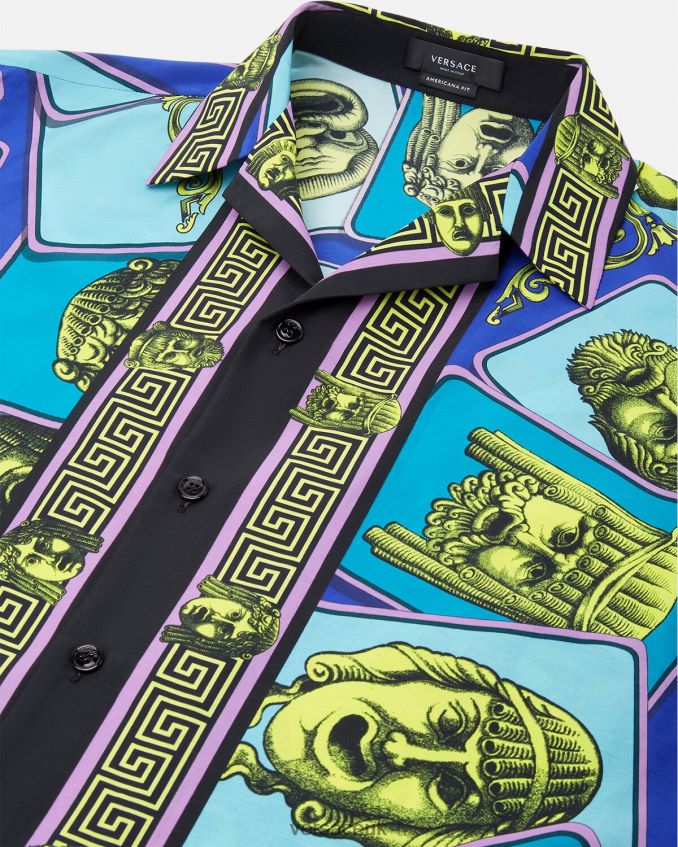 Men Versace Le Maschere Cotton-Blend Shirt 6D2D061309 Print Clothing