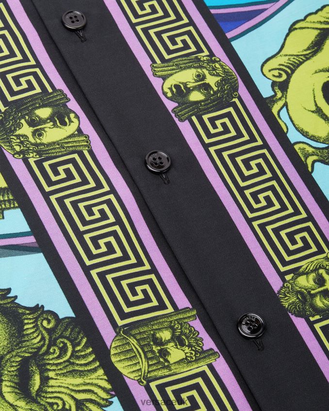 Men Versace Le Maschere Cotton-Blend Shirt 6D2D061309 Print Clothing