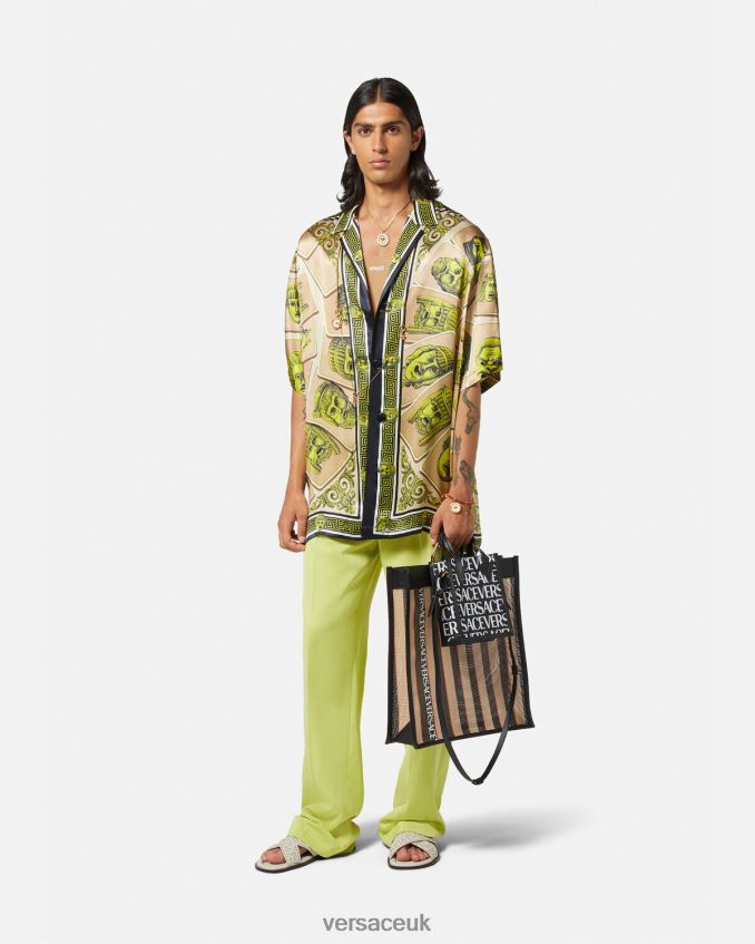 Men Versace Le Maschere Oversized Silk Shirt 6D2D061308 Print Clothing