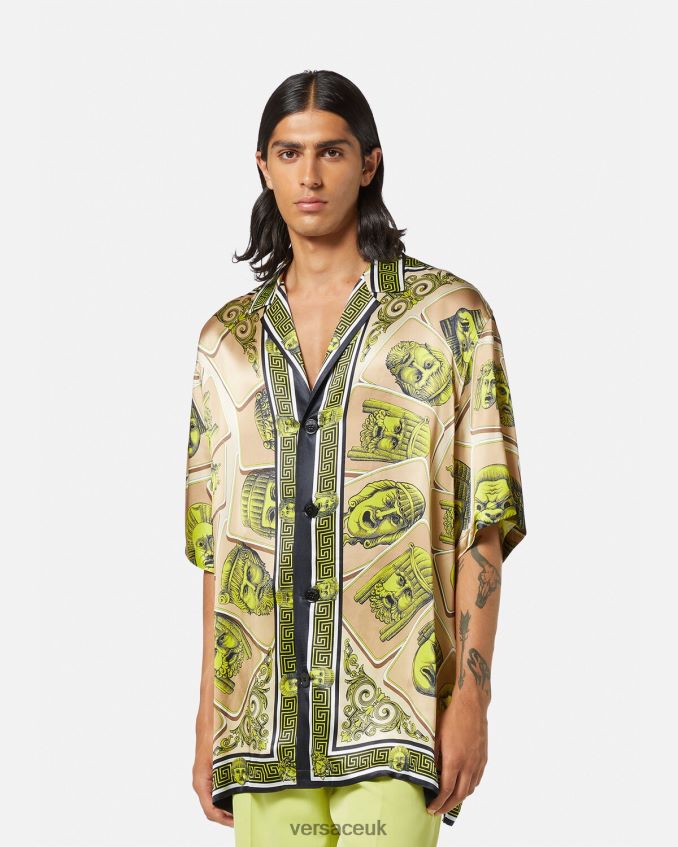 Men Versace Le Maschere Oversized Silk Shirt 6D2D061308 Print Clothing