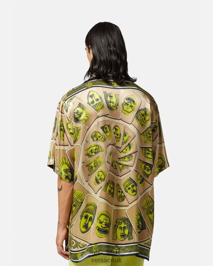 Men Versace Le Maschere Oversized Silk Shirt 6D2D061308 Print Clothing