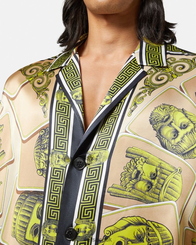 Men Versace Le Maschere Oversized Silk Shirt 6D2D061308 Print Clothing