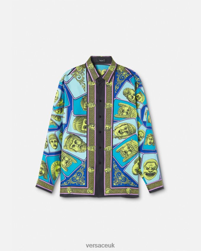 Men Versace Le Maschere Silk Shirt 6D2D061305 Print Clothing