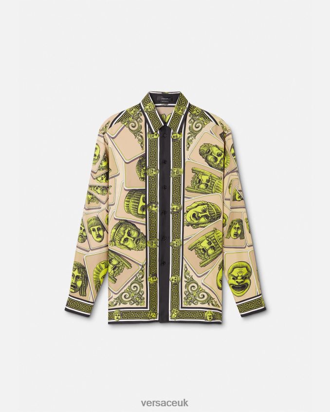 Men Versace Le Maschere Silk Shirt 6D2D061306 Print Clothing