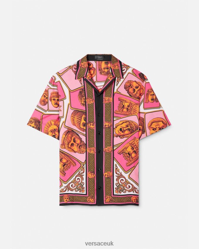 Men Versace Le Maschere Silk Shirt 6D2D061307 Pink & Print Clothing