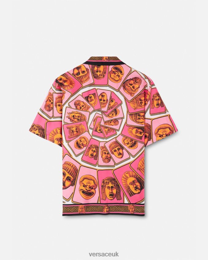 Men Versace Le Maschere Silk Shirt 6D2D061307 Pink & Print Clothing