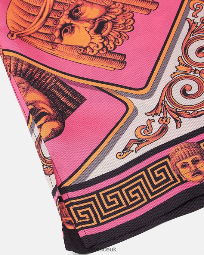 Men Versace Le Maschere Silk Shirt 6D2D061307 Pink & Print Clothing