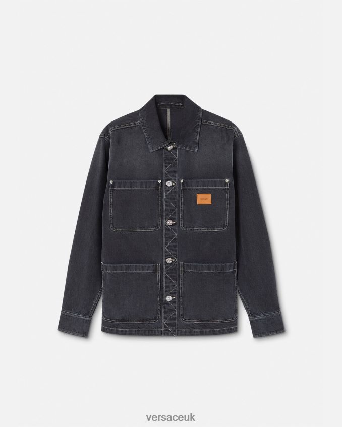 Men Versace Logo Denim Overshirt 6D2D061324 Gray Clothing