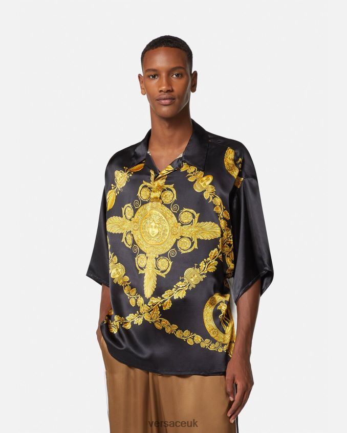 Men Versace Maschera Baroque Satin Polo Shirt 6D2D061313 Print Clothing