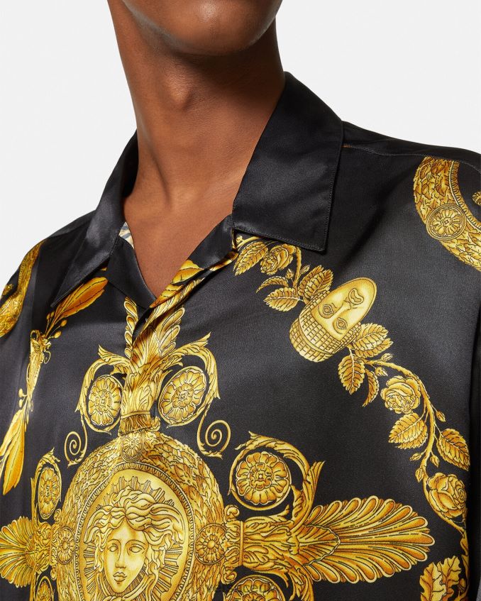 Men Versace Maschera Baroque Satin Polo Shirt 6D2D061313 Print Clothing