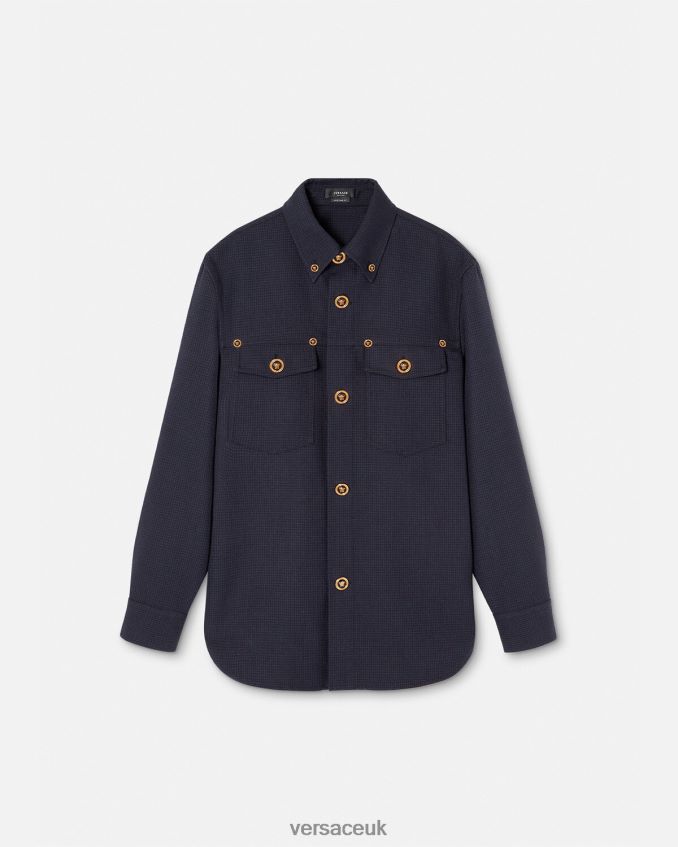 Men Versace Medusa Houndstooth Overshirt 6D2D061322 Blue Clothing