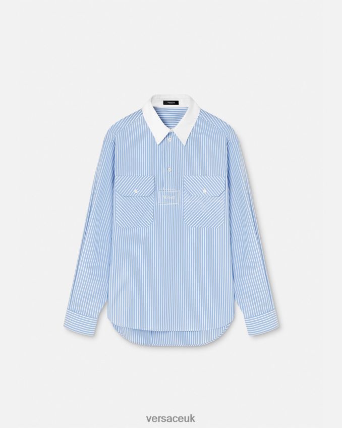 Men Versace Striped Logo Shirt 6D2D061295 Light Blue Clothing