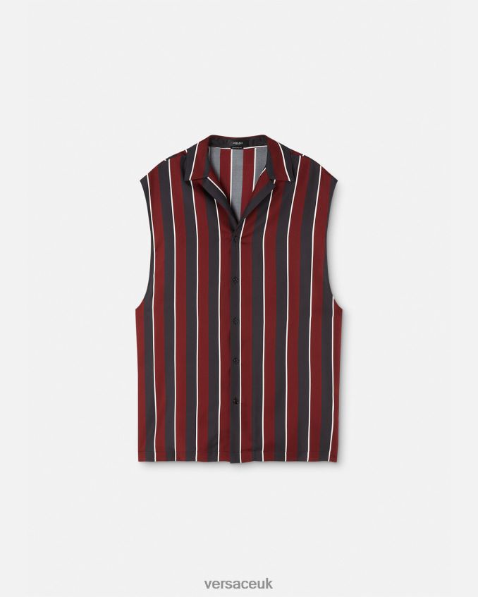 Men Versace Striped Sleeveless Silk Shirt 6D2D061303 Red & Gray Clothing