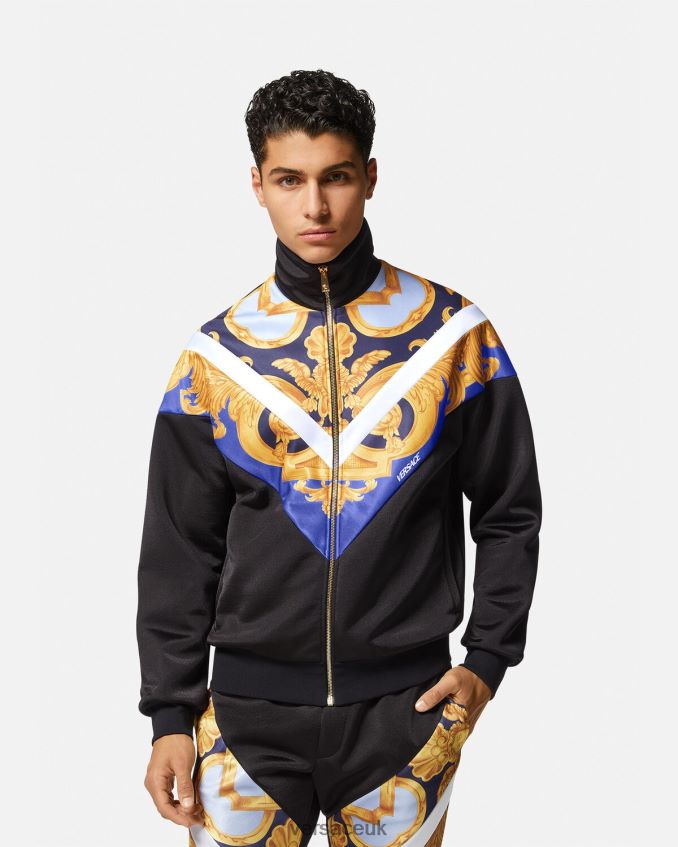 Men Versace Barocco 660 Zip Sweatshirt 6D2D061417 Blue & Gold Clothing