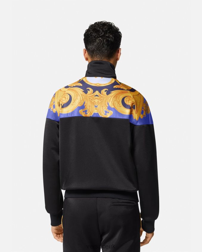 Men Versace Barocco 660 Zip Sweatshirt 6D2D061417 Blue & Gold Clothing
