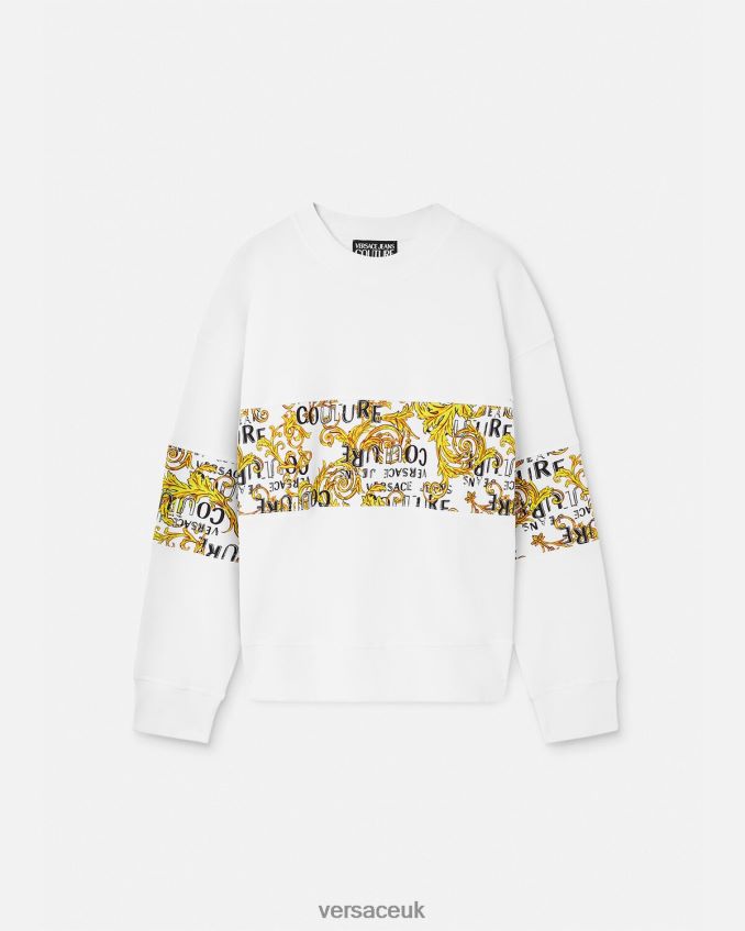 Men Versace Logo Couture Sweatshirt 6D2D062408 Gold & White Clothing