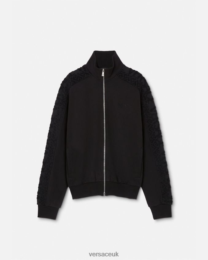 Men Versace Logo Terry Zip Sweatshirt 6D2D061427 Black Clothing