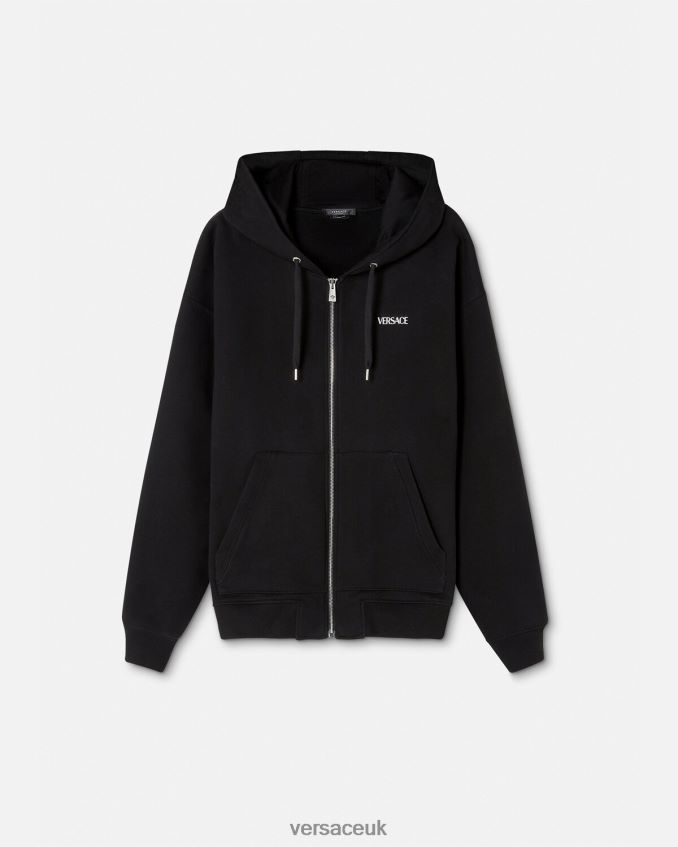 Men Versace Logo Zipped Hoodie 6D2D061413 Black Clothing