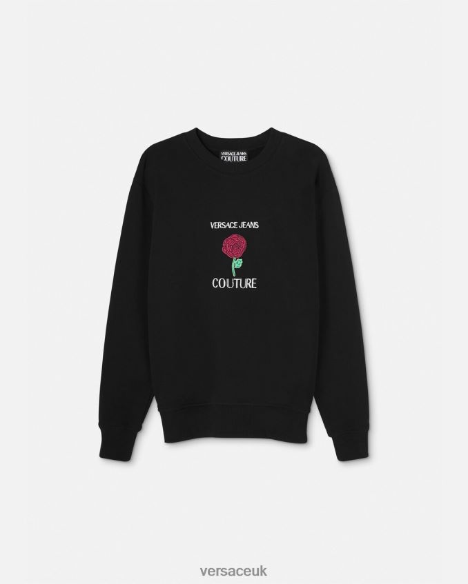 Men Versace Roses Logo Sweatshirt 6D2D062379 Black Clothing