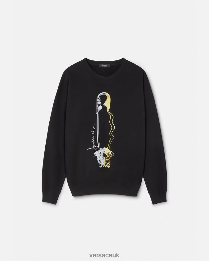 Men Versace Safety Pin Graphic Sweatshirt 6D2D061420 Black Clothing