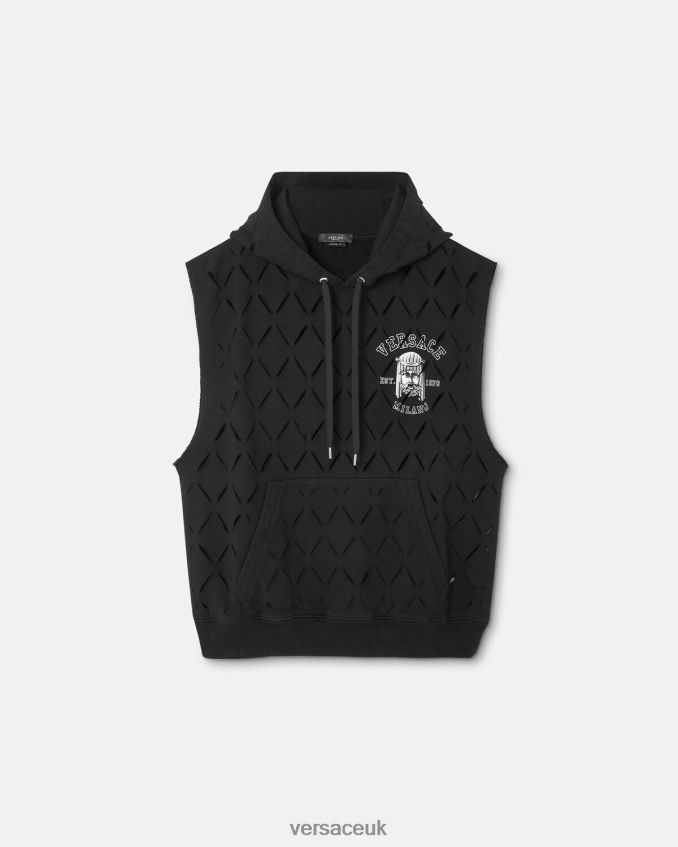 Men Versace Slashed La Maschera Logo Hoodie 6D2D061423 Black Clothing