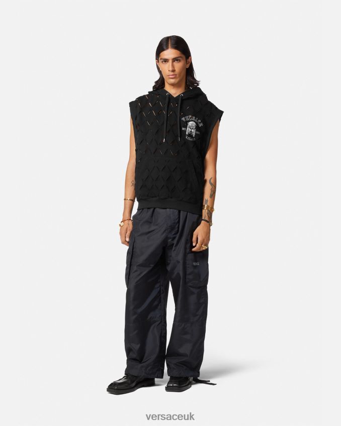 Men Versace Slashed La Maschera Logo Hoodie 6D2D061423 Black Clothing