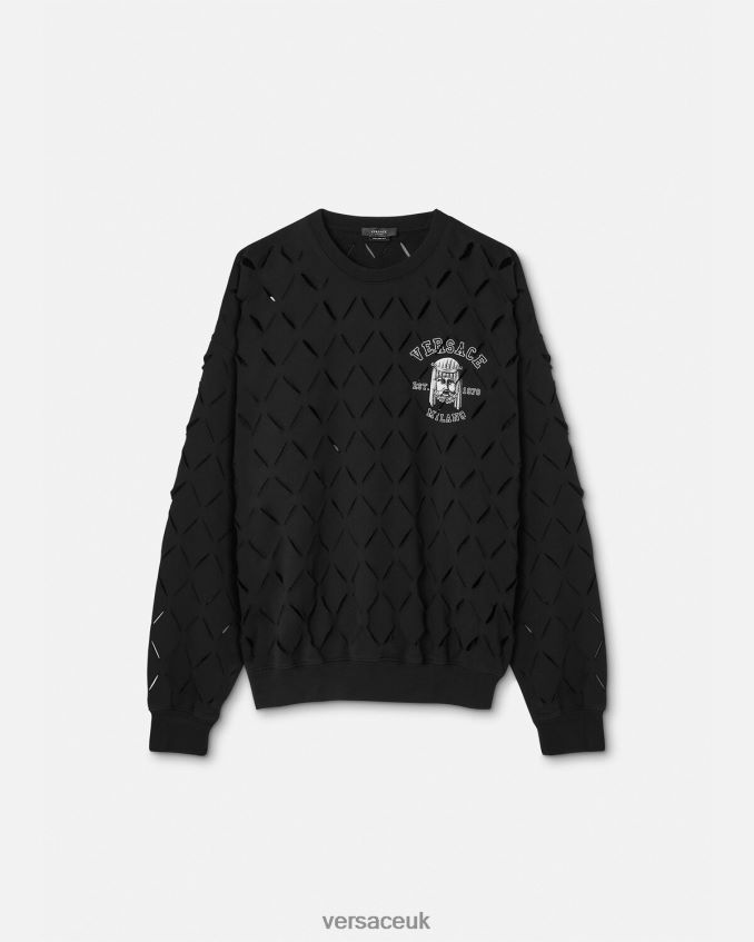 Men Versace Slashed La Maschera Logo Sweatshirt 6D2D061422 Black Clothing