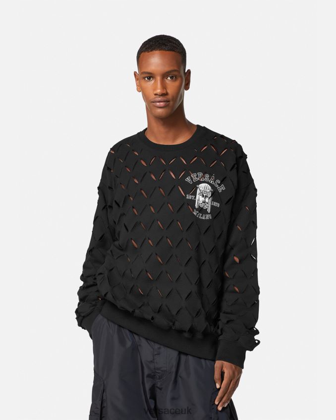 Men Versace Slashed La Maschera Logo Sweatshirt 6D2D061422 Black Clothing