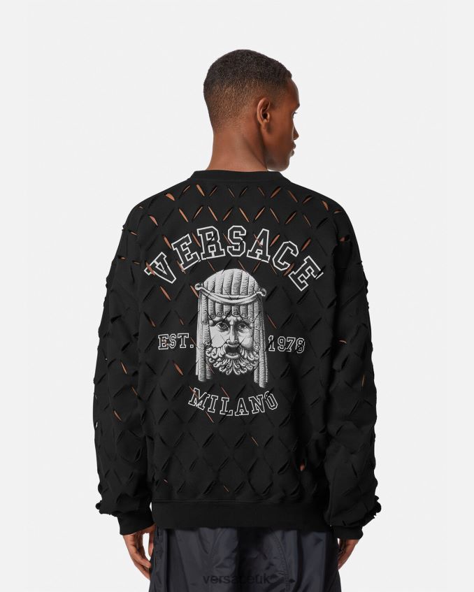 Men Versace Slashed La Maschera Logo Sweatshirt 6D2D061422 Black Clothing