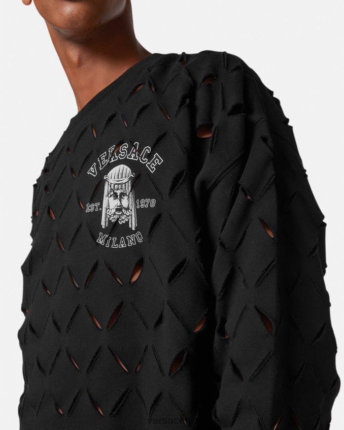 Men Versace Slashed La Maschera Logo Sweatshirt 6D2D061422 Black Clothing