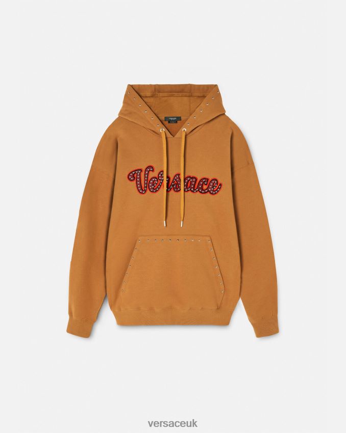 Men Versace Studded Varsity Logo Hoodie 6D2D061426 Orange Clothing