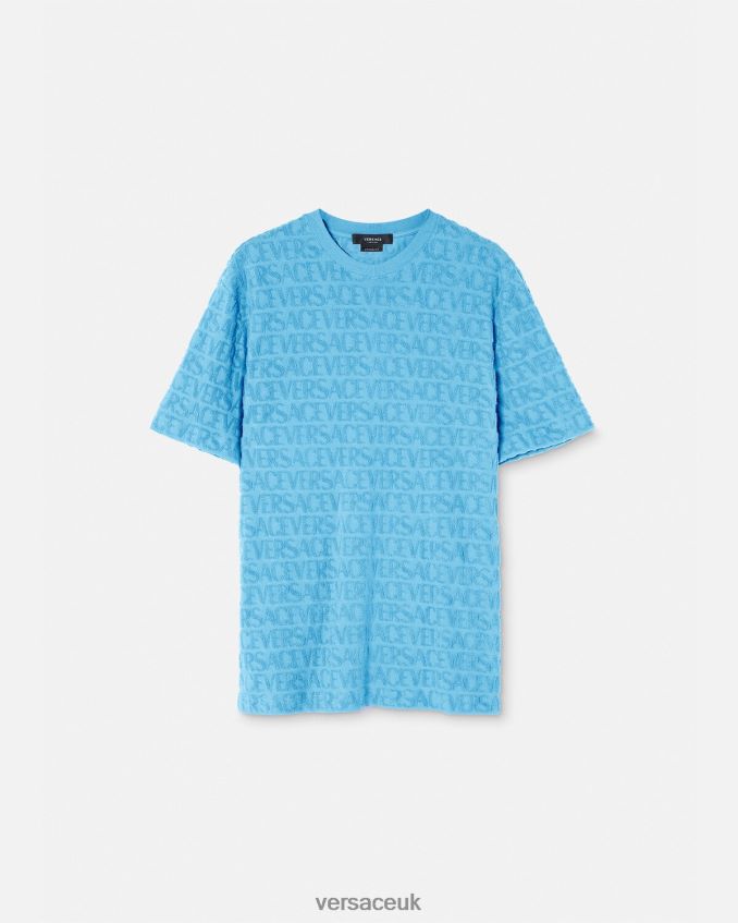 Men Versace Allover Towel T-Shirt 6D2D061352 Light Blue Clothing