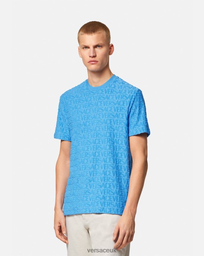Men Versace Allover Towel T-Shirt 6D2D061352 Light Blue Clothing
