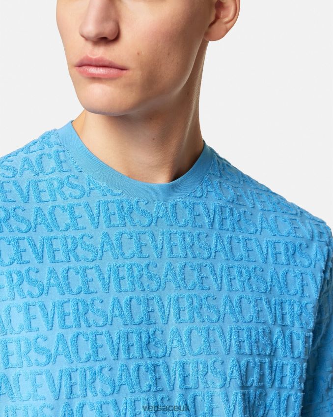 Men Versace Allover Towel T-Shirt 6D2D061352 Light Blue Clothing