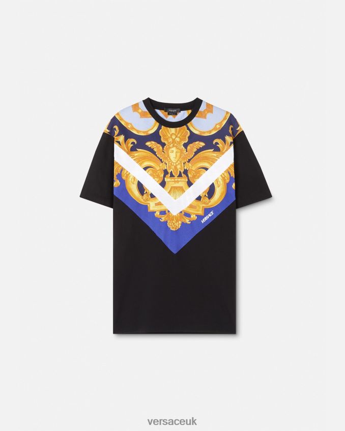Men Versace Barocco 660 T-Shirt 6D2D061393 Blue & Gold Clothing