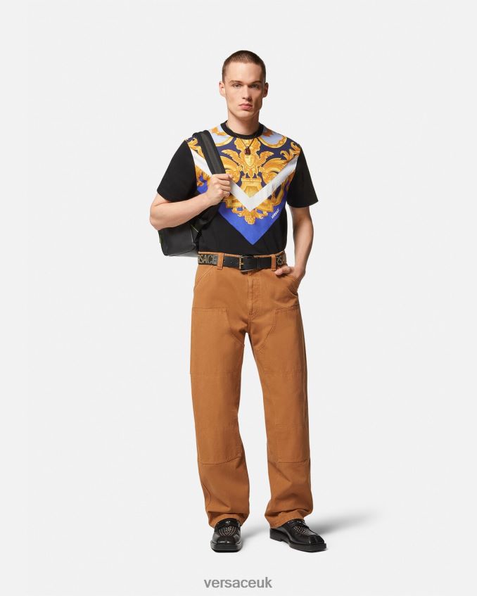 Men Versace Barocco 660 T-Shirt 6D2D061393 Blue & Gold Clothing