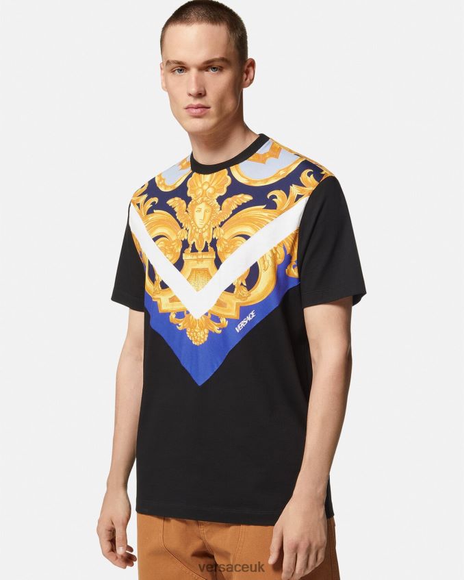 Men Versace Barocco 660 T-Shirt 6D2D061393 Blue & Gold Clothing