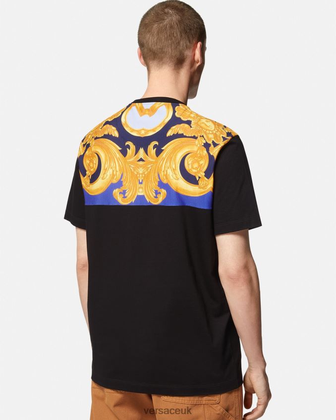 Men Versace Barocco 660 T-Shirt 6D2D061393 Blue & Gold Clothing