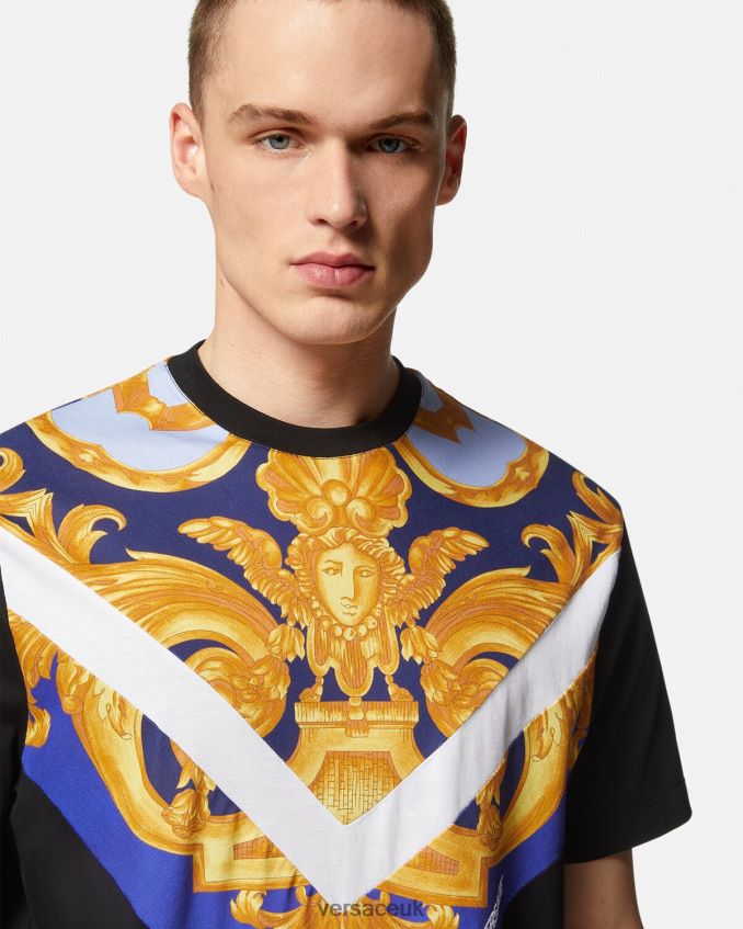 Men Versace Barocco 660 T-Shirt 6D2D061393 Blue & Gold Clothing